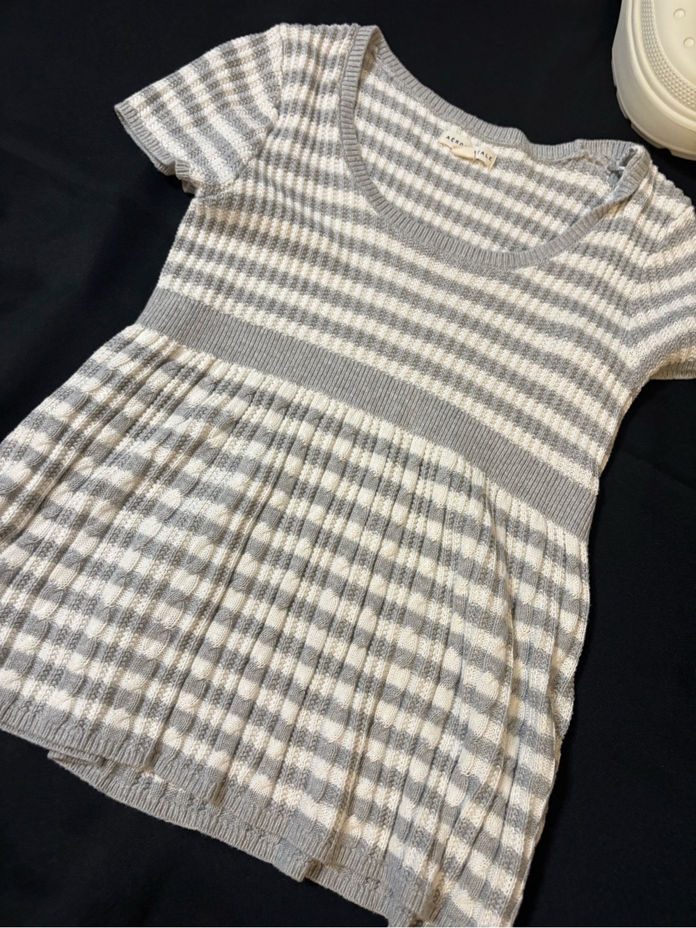 Aeropostale Gray and White Striped Knit Peplum Dress